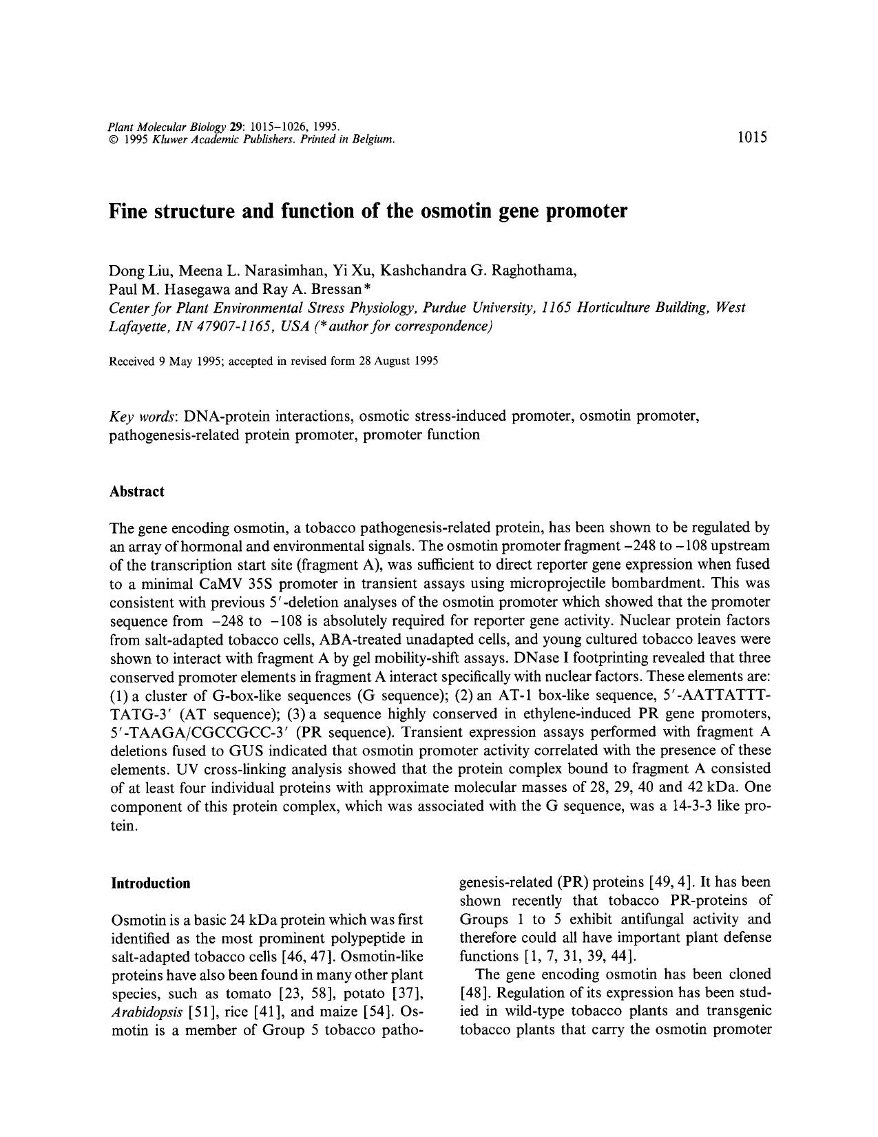Fine structure and function of the osmotin gene promoter by Unknown