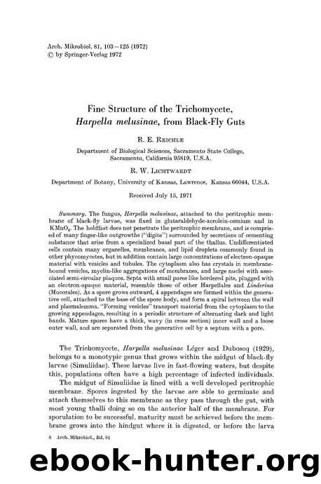 Fine structure of the trichomycete, <Emphasis Type="Italic">Harpella melusinae<Emphasis>, from black-fly guts by Unknown