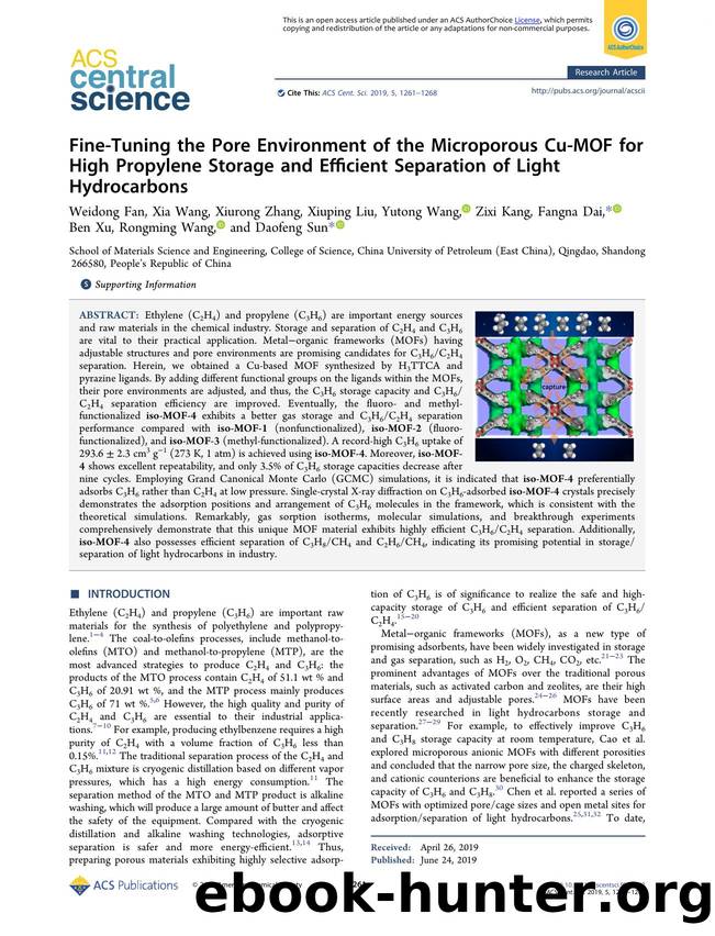 Fine-Tuning the Pore Environment of the Microporous Cu-MOF for High Propylene Storage and Efficient Separation of Light Hydrocarbons by unknow