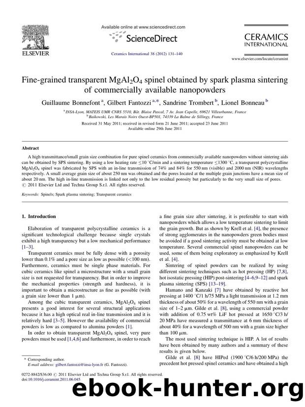 Fine-grained transparent MgAl2O4 spinel obtained by spark plasma sintering of commercially available nanopowders by Guillaume Bonnefont
