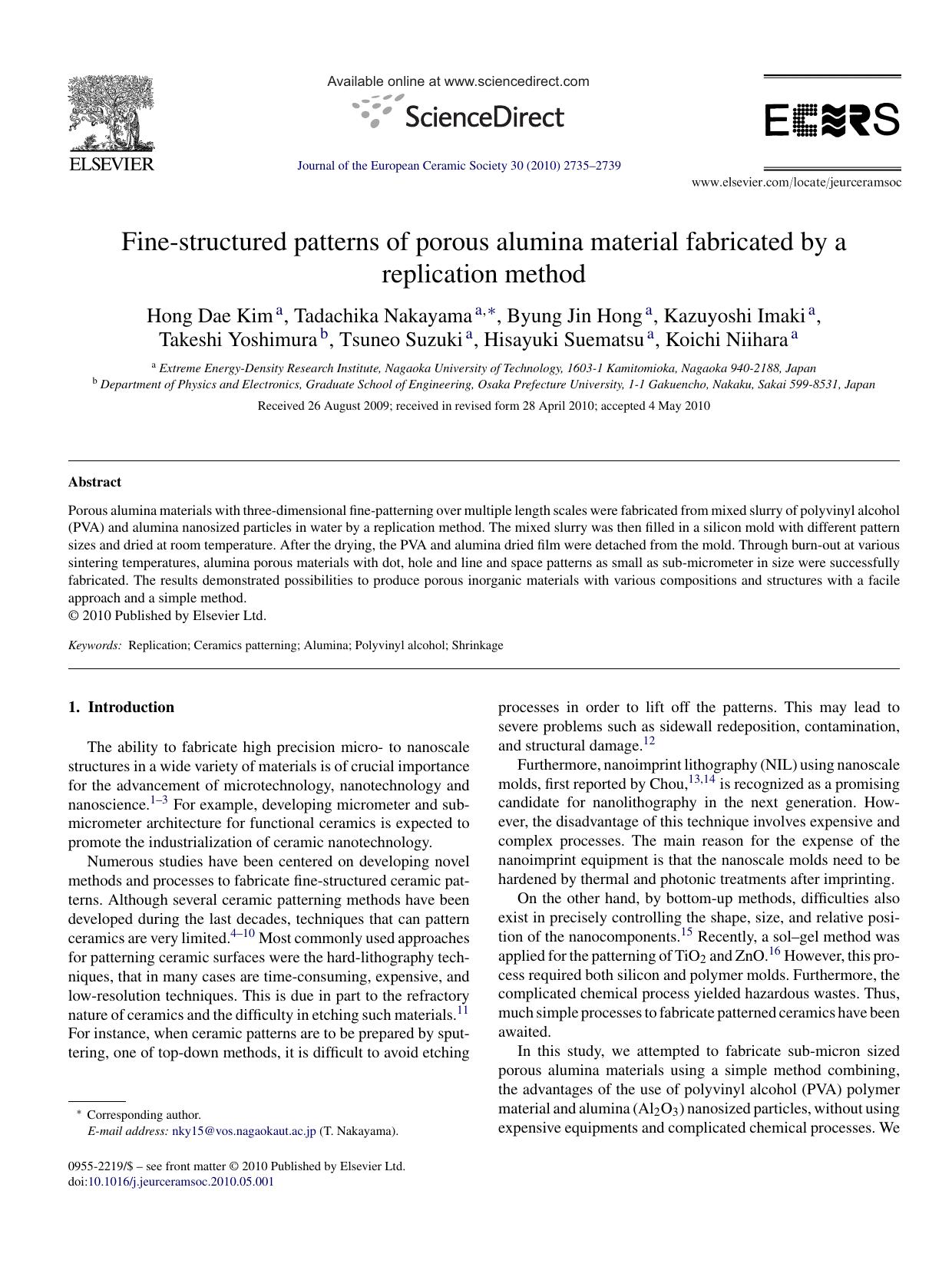 Fine-structured patterns of porous alumina material fabricated by a replication method by unknow