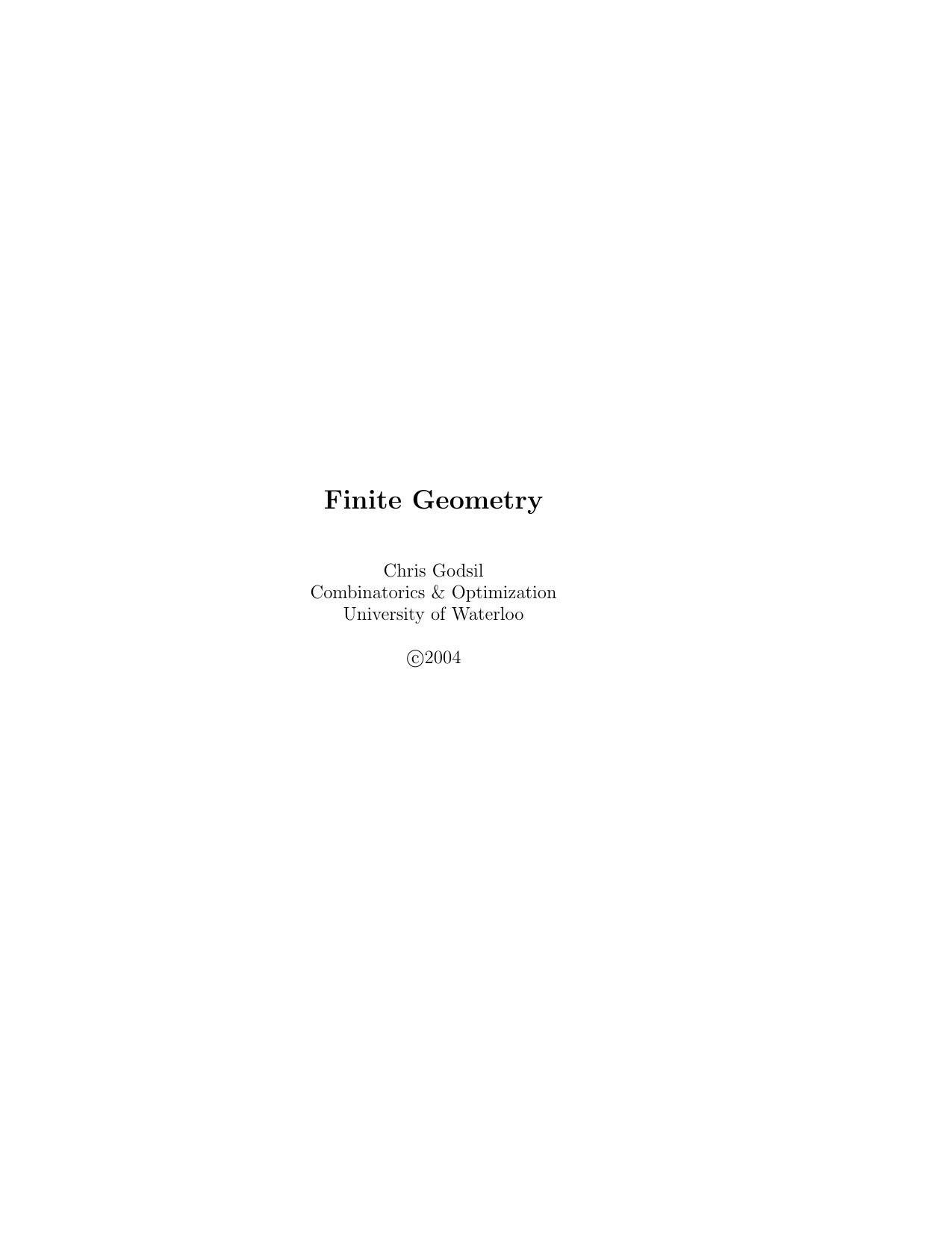 Finite Geometry [Lecture notes] by Chris Godsil