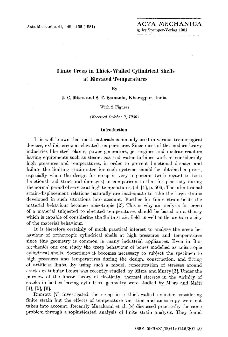 Finite creep in thick-walled cylindrical shells at elevated temperatures by Unknown