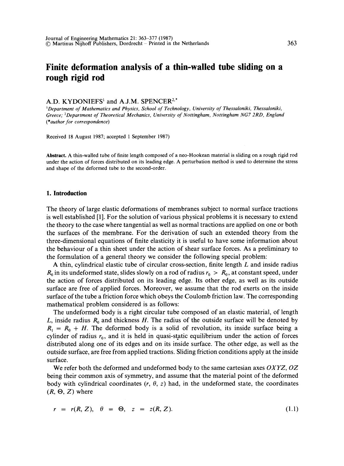 Finite deformation analysis of a thin-walled tube sliding on a rough rigid rod by Unknown