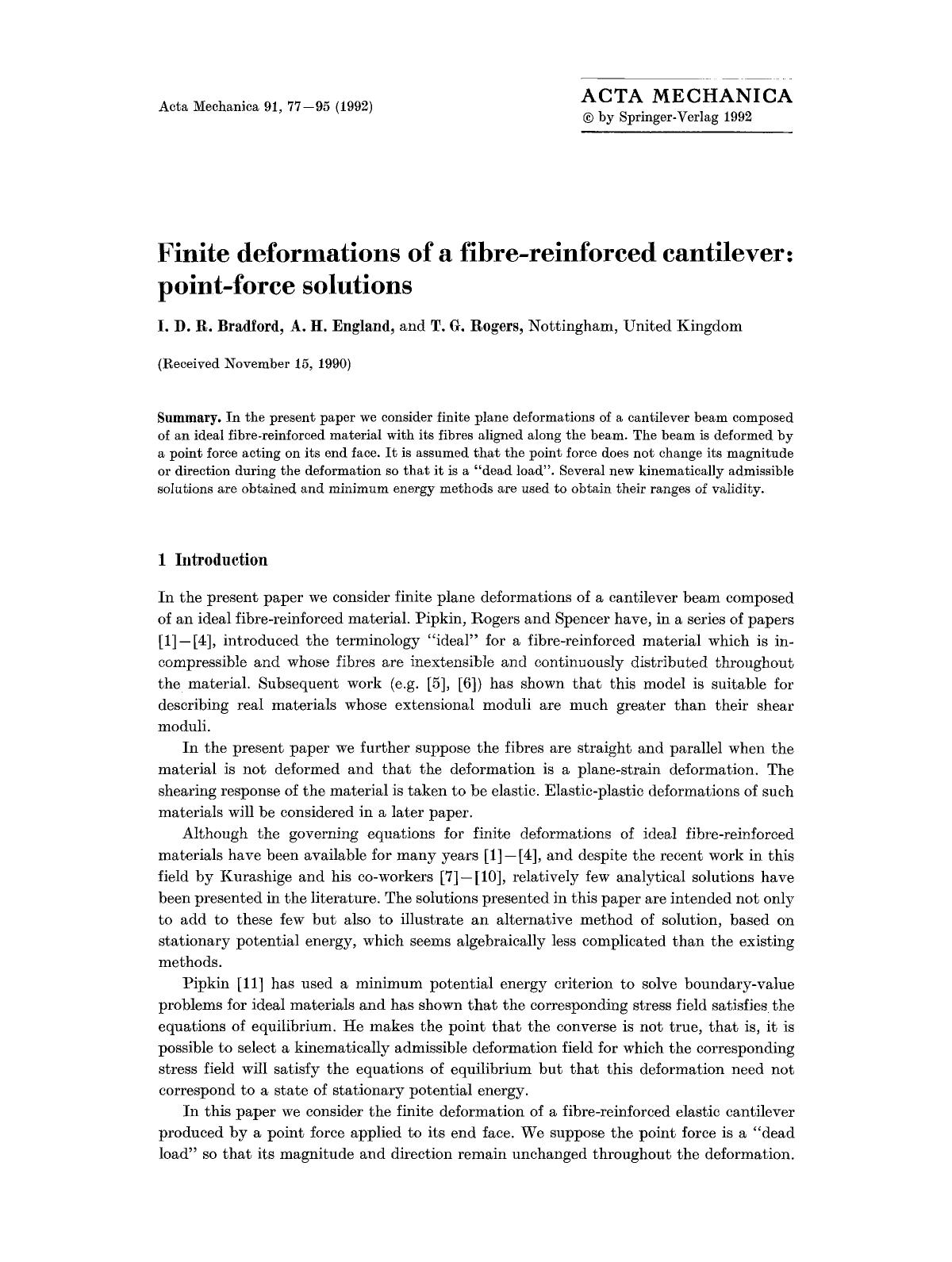 Finite deformations of a fibre-reinforced cantilever: point-force solutions by Unknown