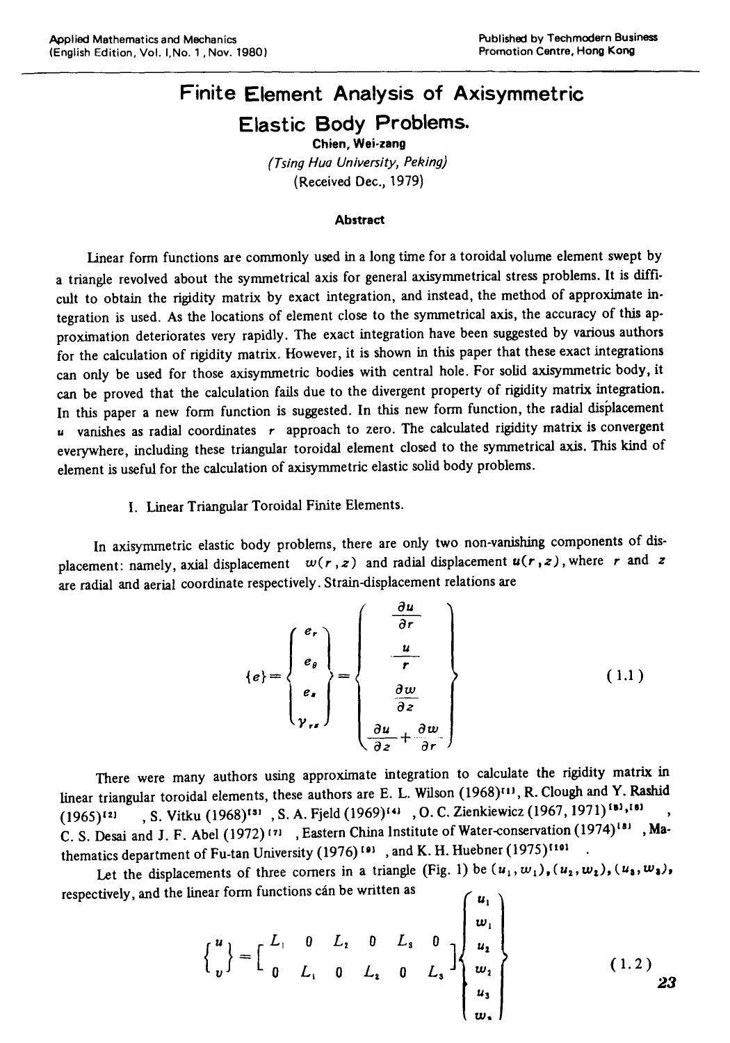 Finite element analysis of axisymmetric elastic body problems by Unknown