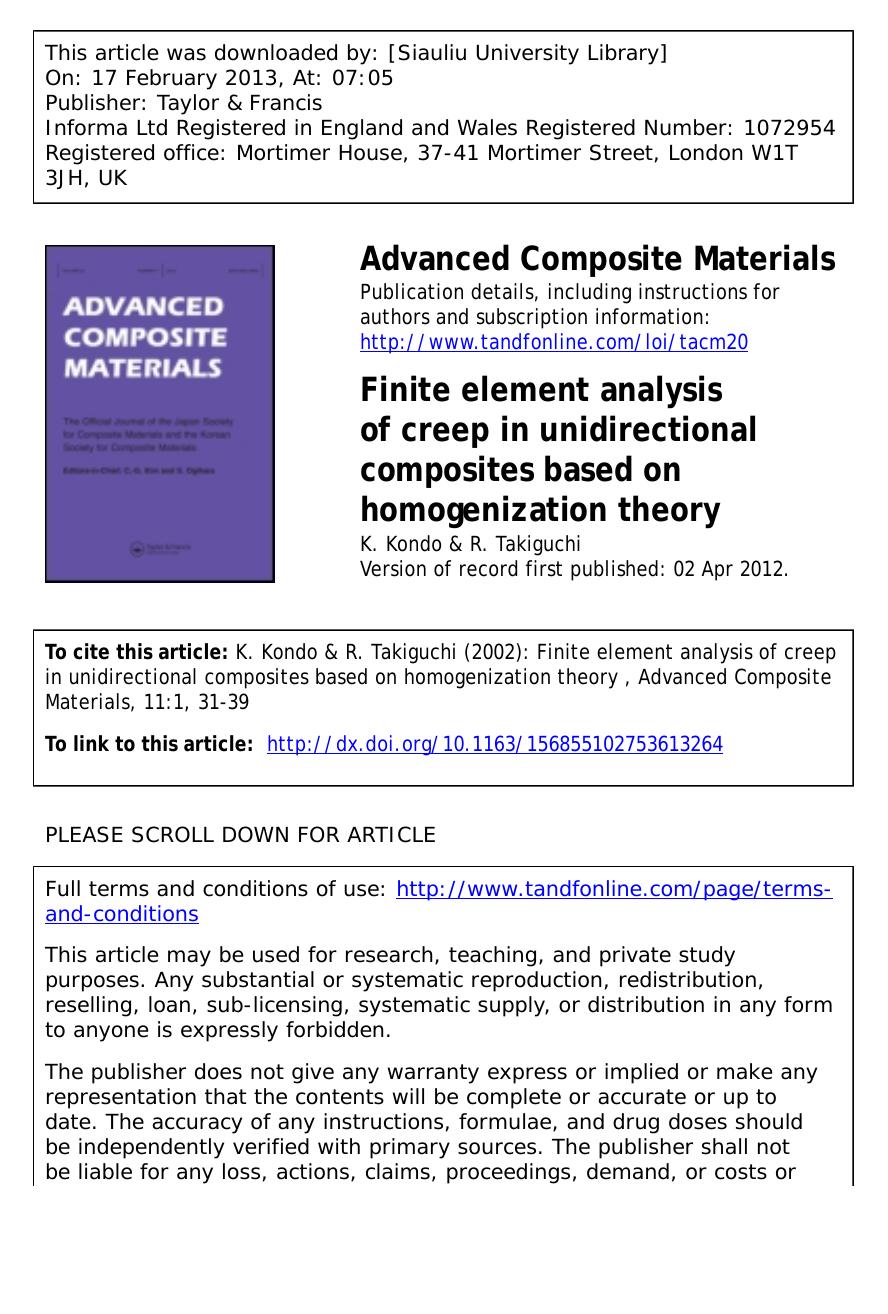 Finite element analysis of creep in unidirectional composites based on homogenization theory by K. Kondo & R. Takiguchi