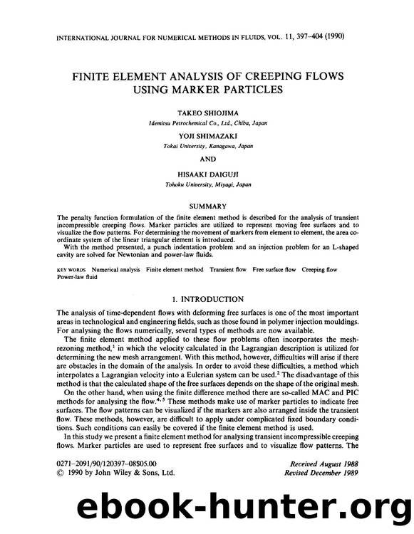 Finite element analysis of creeping flows using marker particles by Unknown