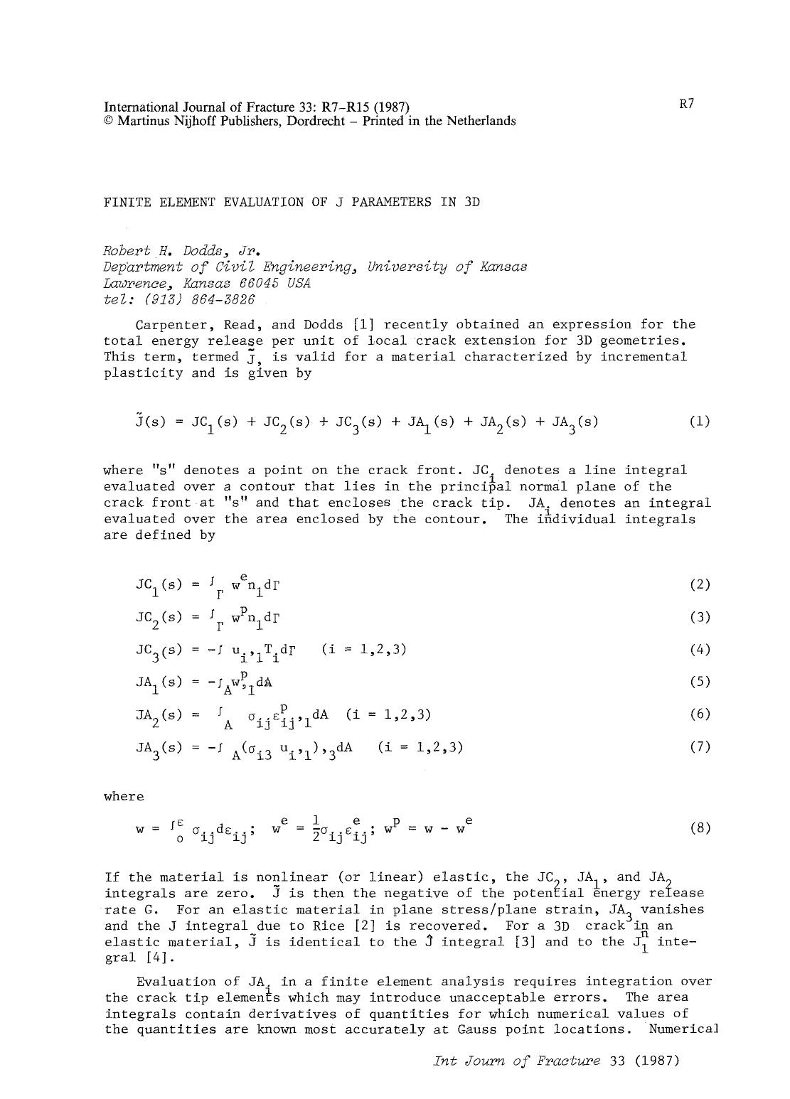 Finite element evaluation of J parameters in 3D by Unknown