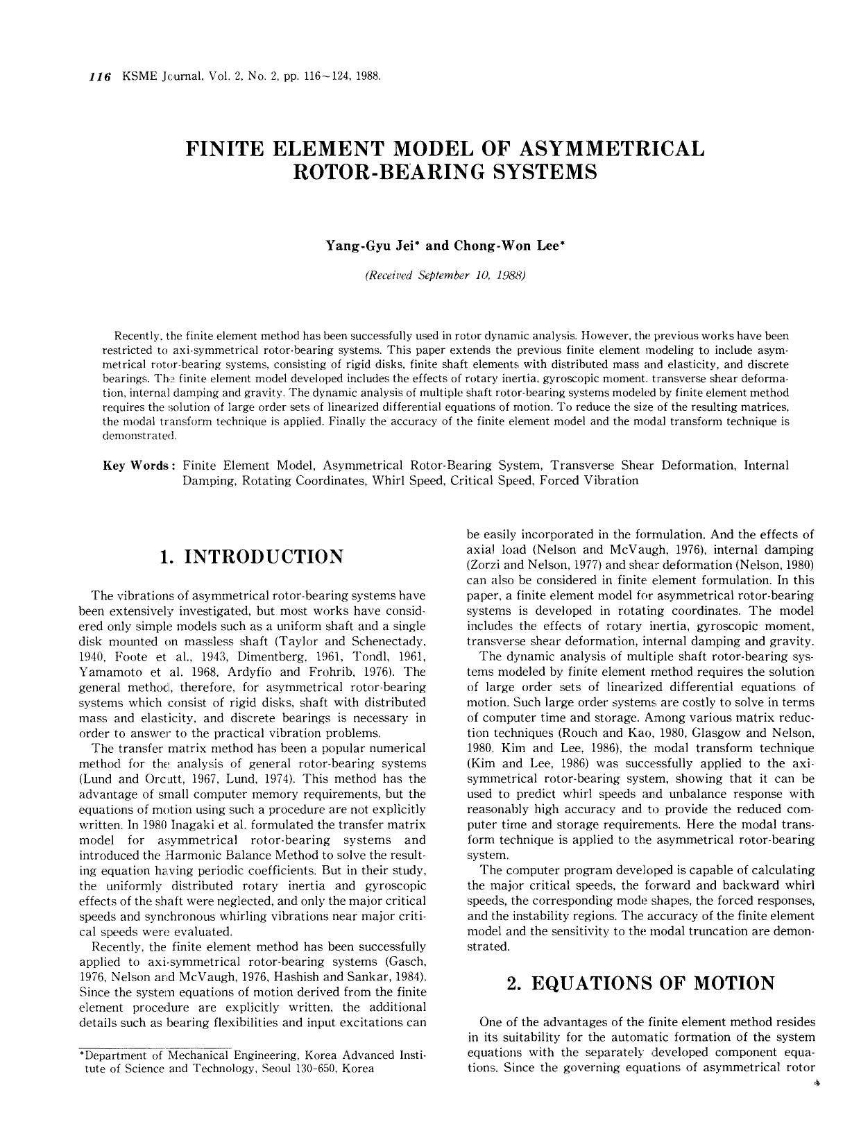 Finite element model of asymmetrical rotor-bearing systems by Unknown