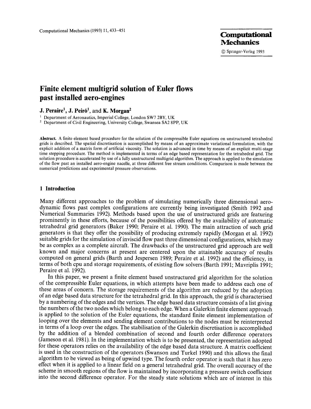 Finite element multigrid solution of Euler flows past installed aero-engines by Unknown