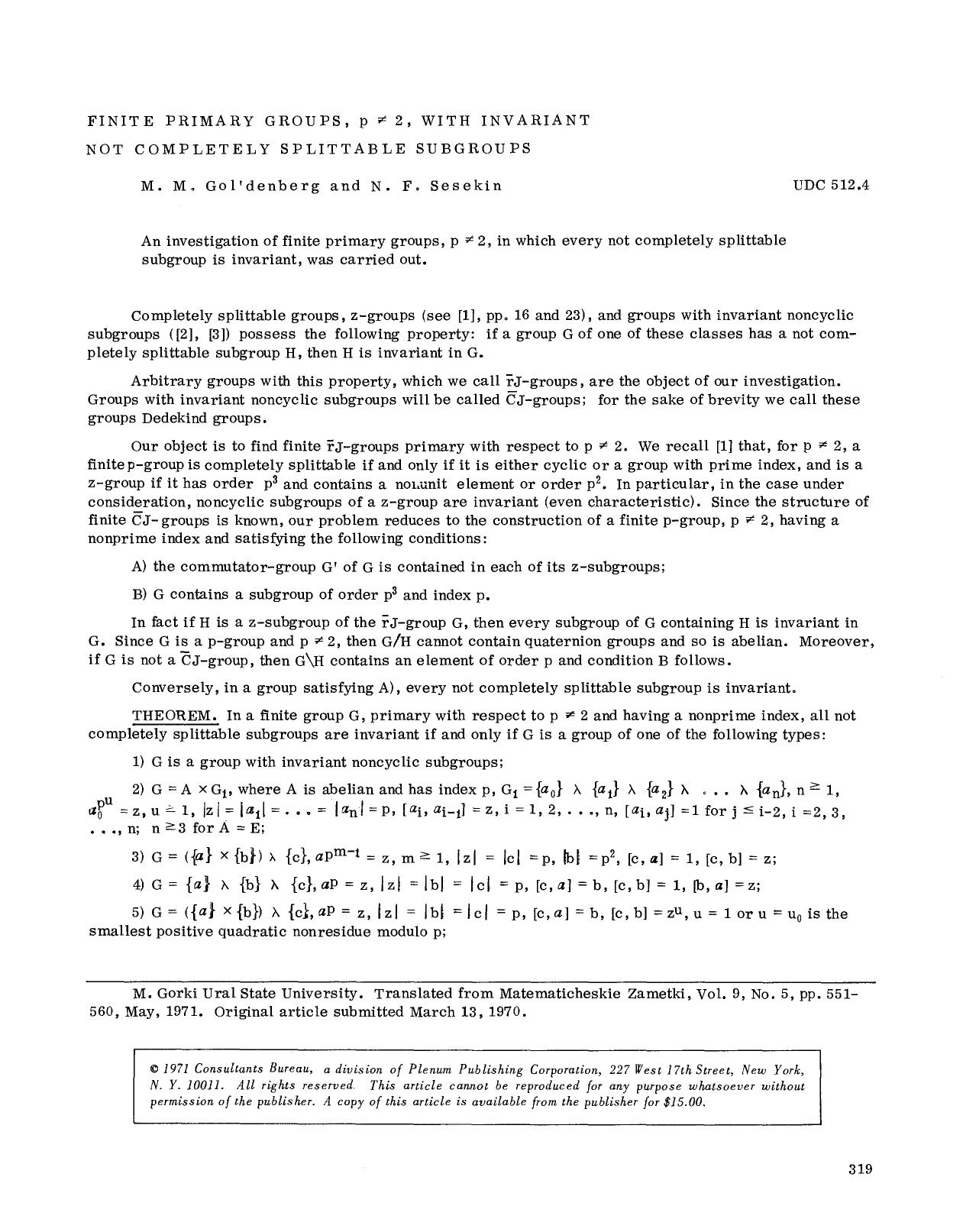 Finite primary groups, p ≠ 2, with invariant not completely splittable subgroups by Unknown