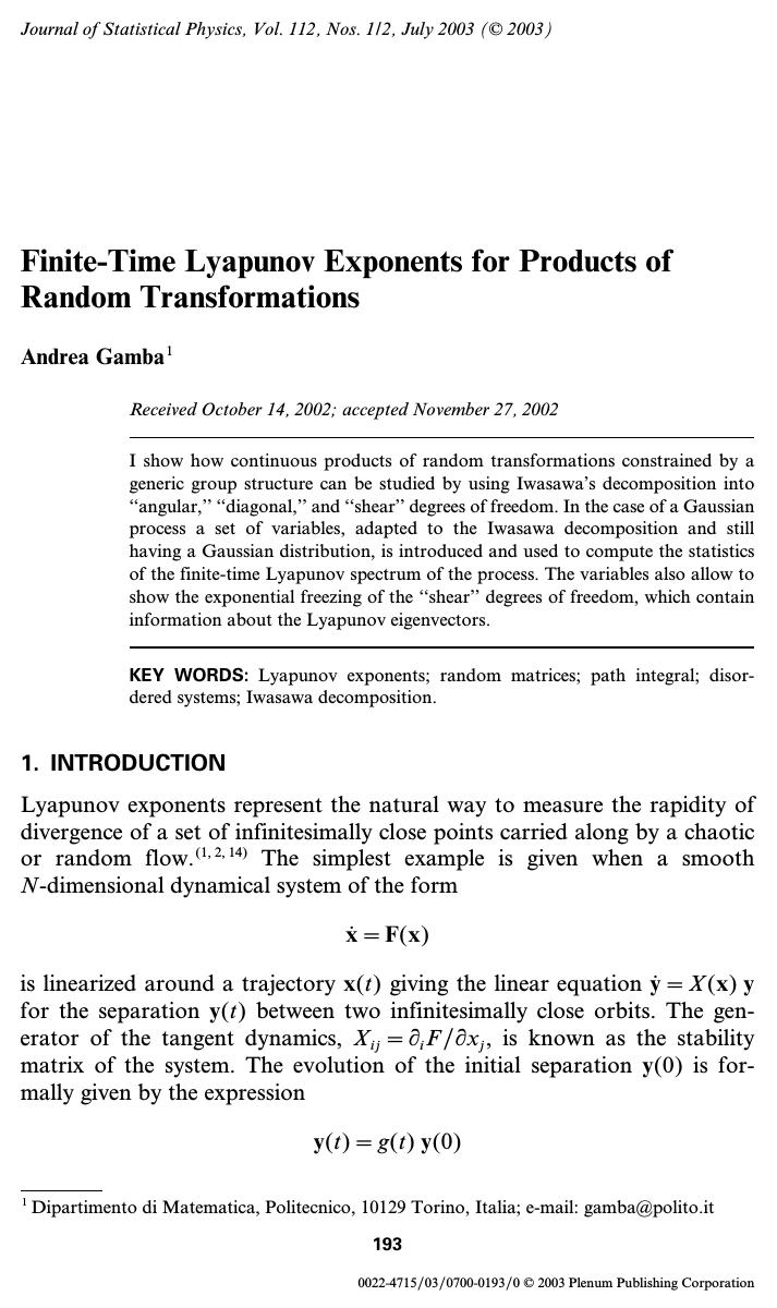 Finite-Time Lyapunov Exponents for Products of Random Transformations by Unknown