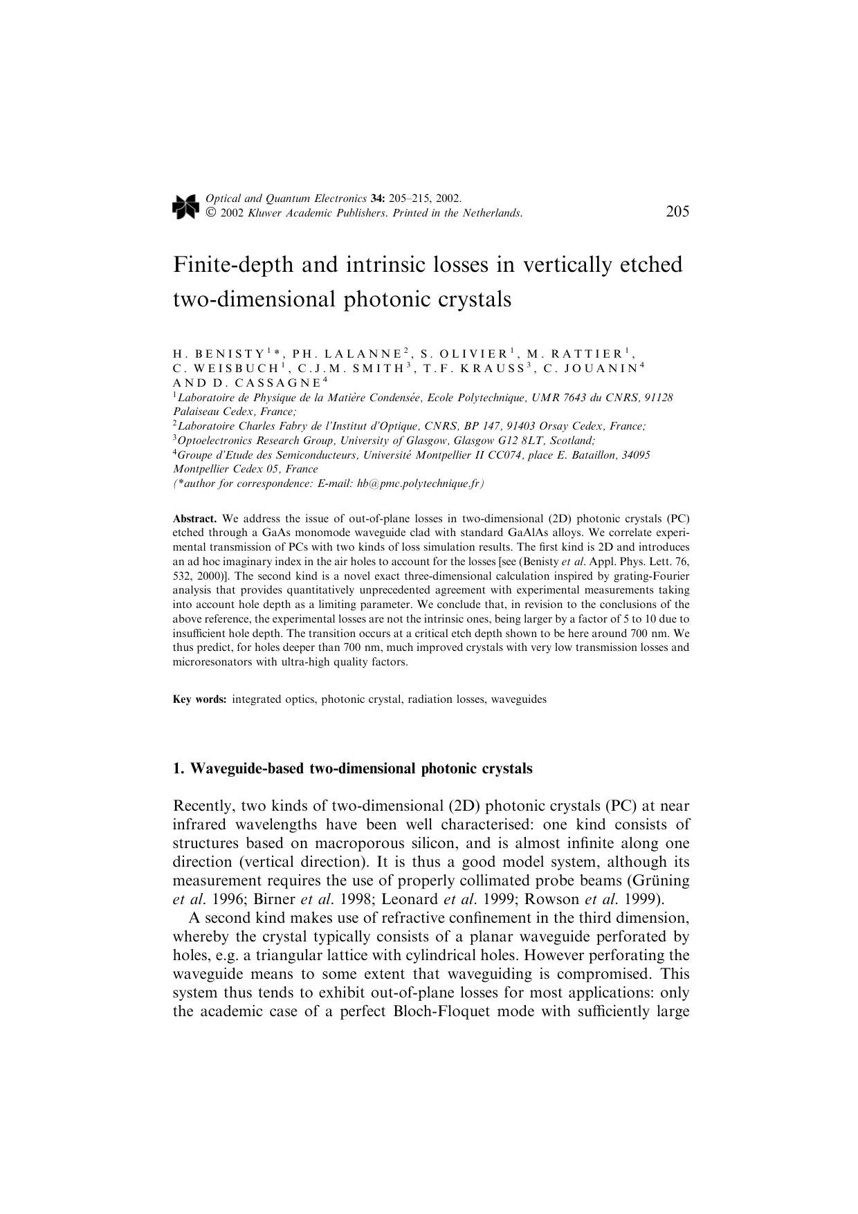 Finite-depth and intrinsic losses in vertically etched two-dimensional photonic crystals by Unknown