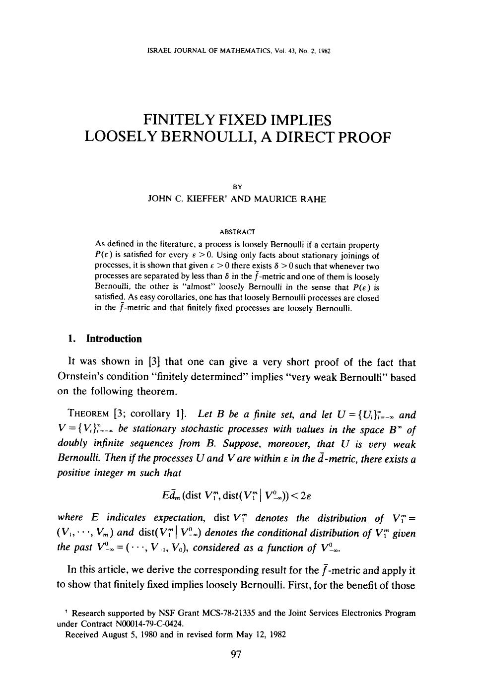 Finitely fixed implies loosely Bernoulli, a direct proof by Unknown