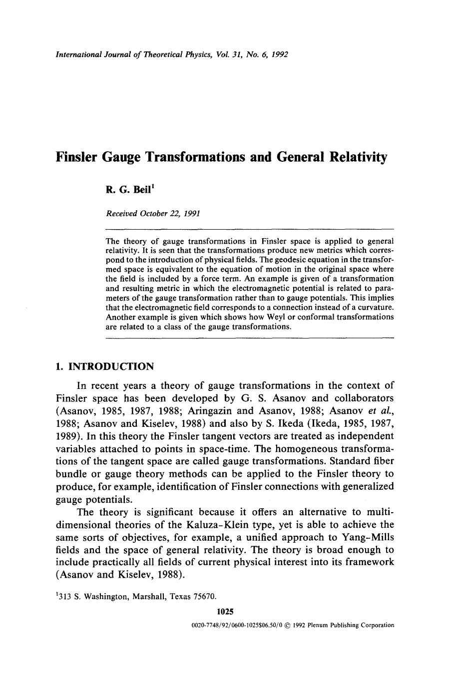 Finsler gauge transformations and general relativity by Unknown