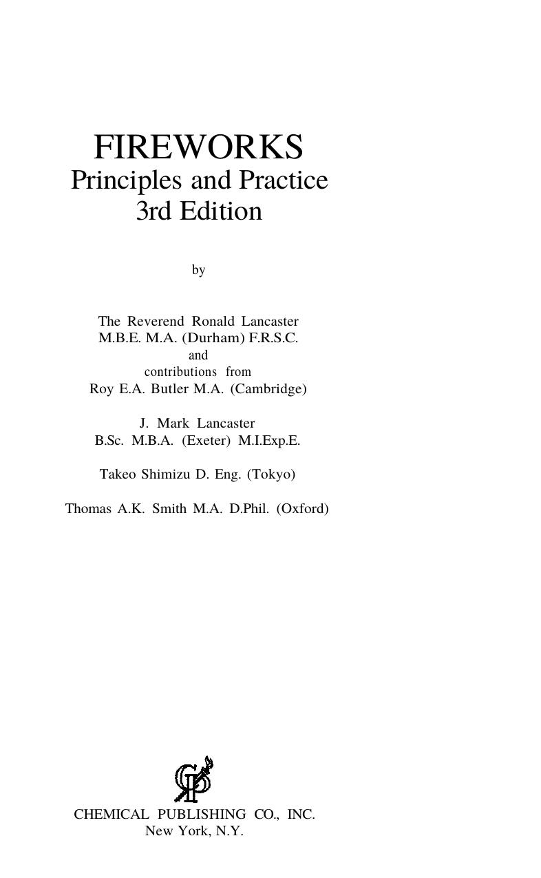 Fireworks Principles And Practice 3rd Edition by Ronald Lancaster(BBS) by Unknown