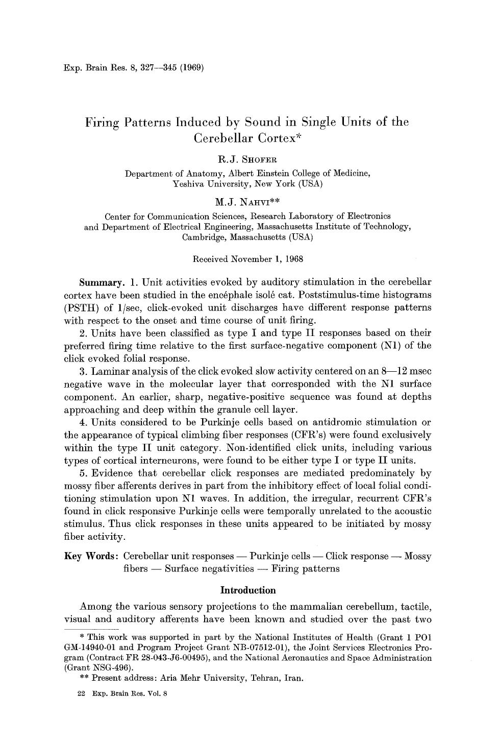 Firing patterns induced by sound in single units of the cerebellar cortex by Unknown