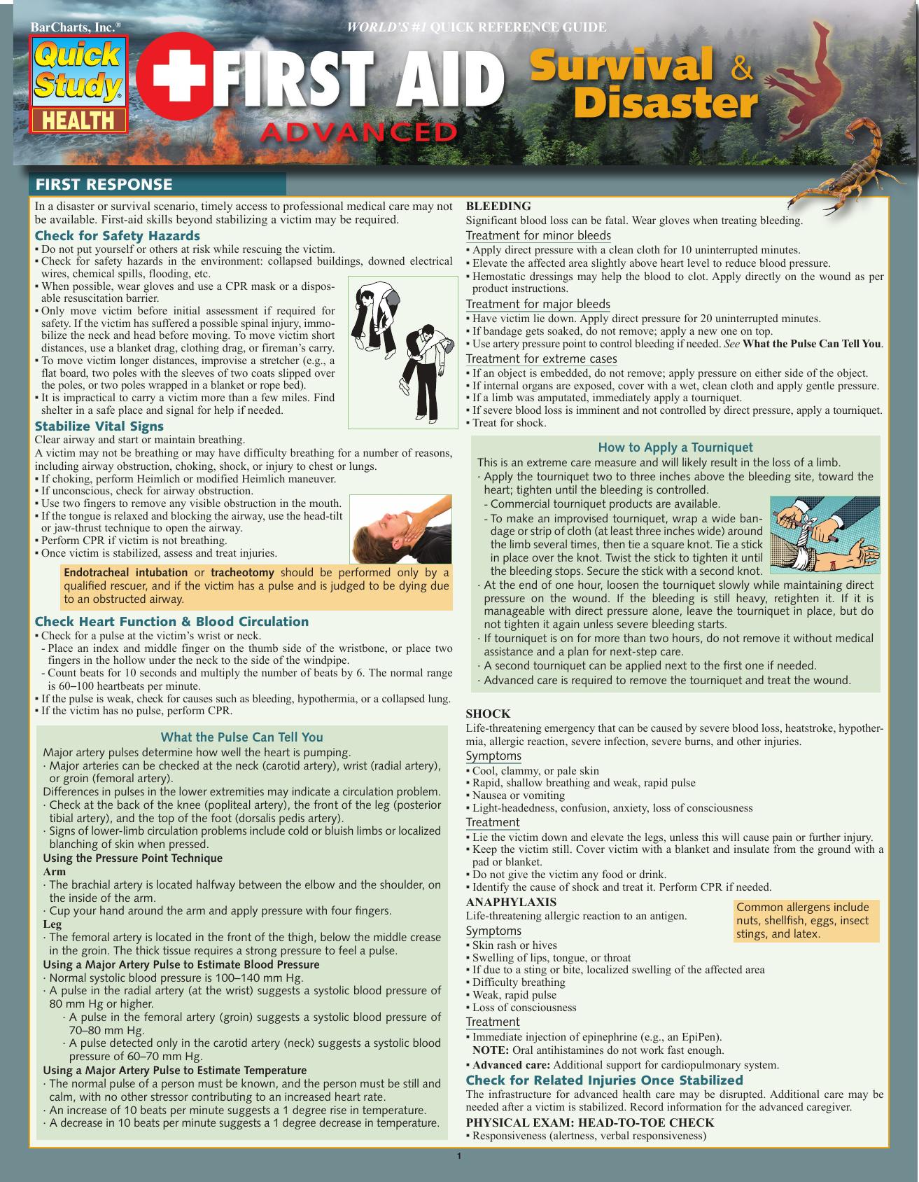 First Aid Advanced - Survival & Disasters (Quick Study: Health) by Sandra Distelhorst