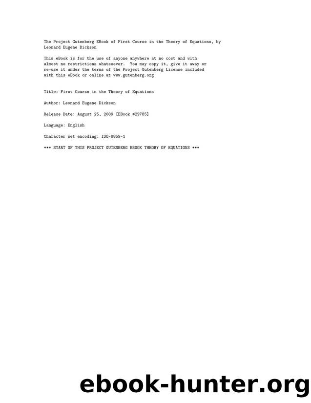 First Course in the Theory of Equations (2009) by (Malestrom)