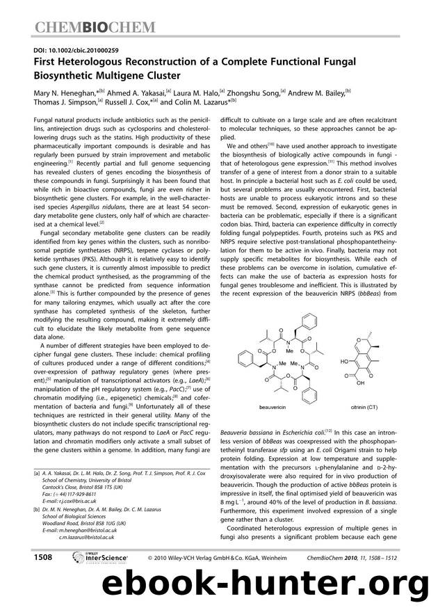 First Heterologous Reconstruction of a Complete Functional Fungal Biosynthetic Multigene Cluster by Unknown
