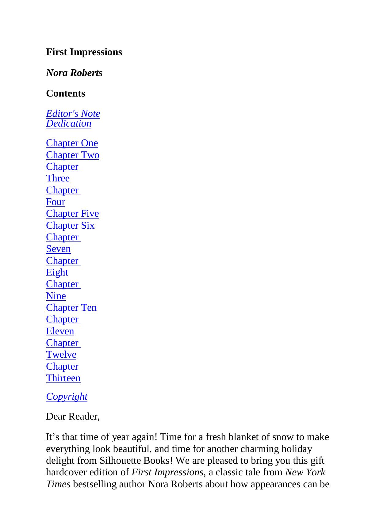 First Impressions by Nora Roberts by Nichole Archer