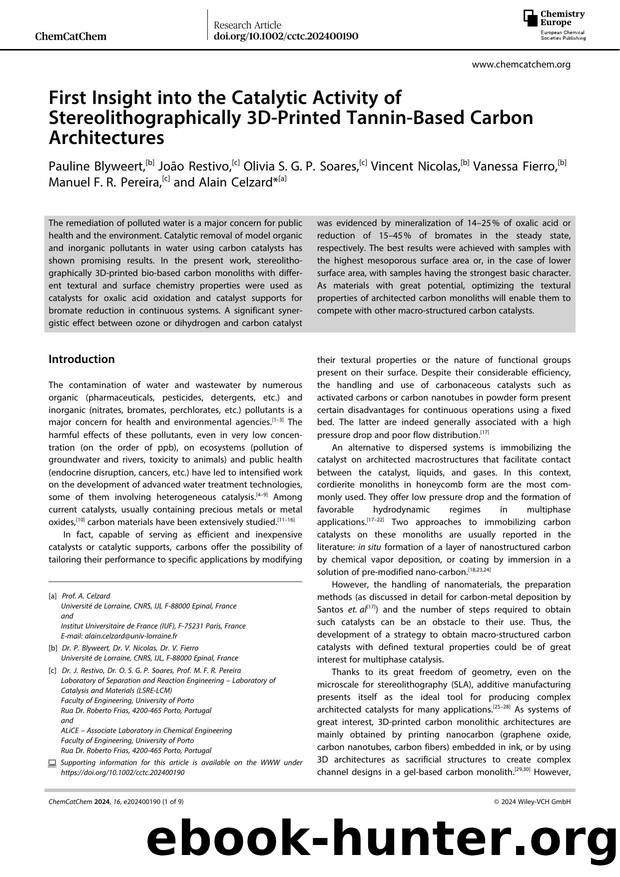 First Insight into the Catalytic Activity of Stereolithographically 3DâPrinted TanninâBased Carbon Architectures by Unknown