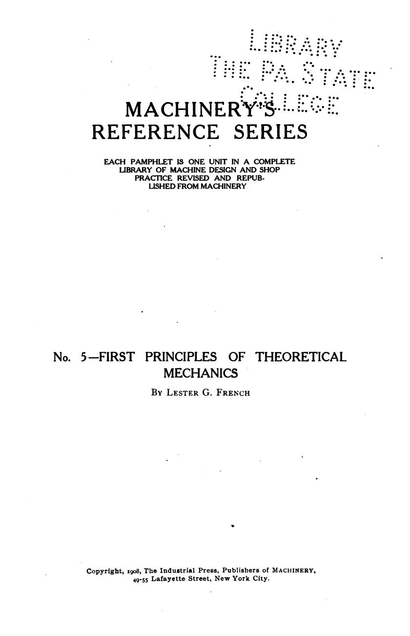 First Principles of Theoretical Mechanics by Lester Gray French