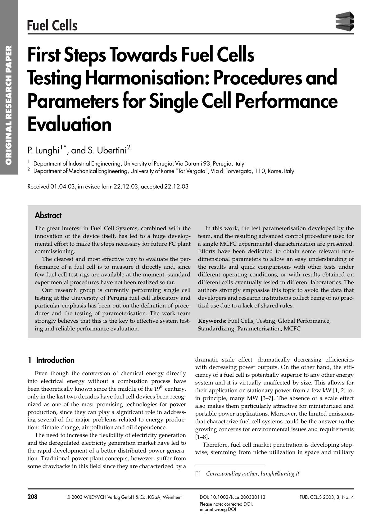 First Steps Towards Fuel Cells Testing Harmonisation: Procedures and Parameters for Single Cell Performance Evaluation by Unknown