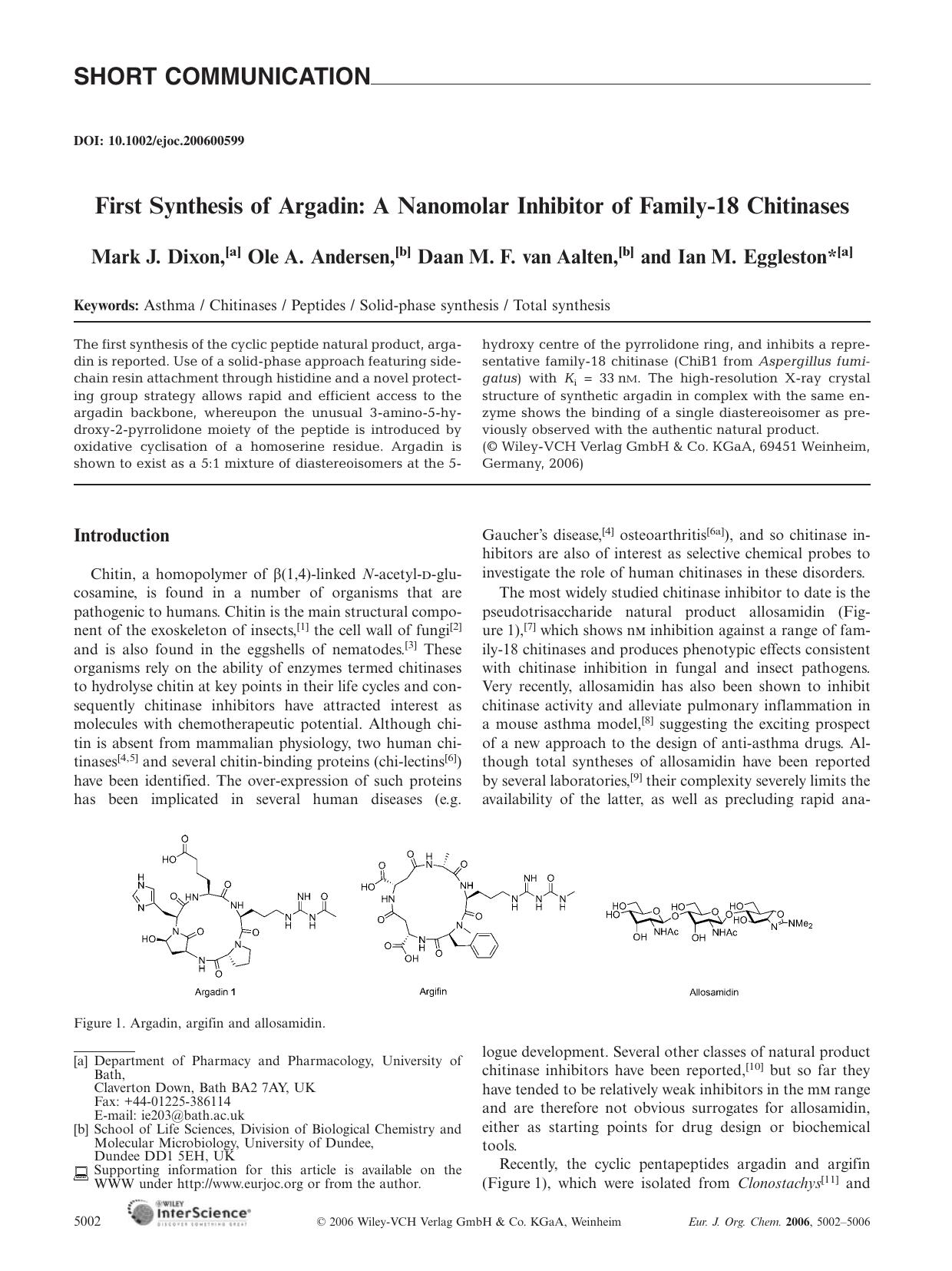 First Synthesis of Argadin: A Nanomolar Inhibitor of Family-18 Chitinases by Unknown