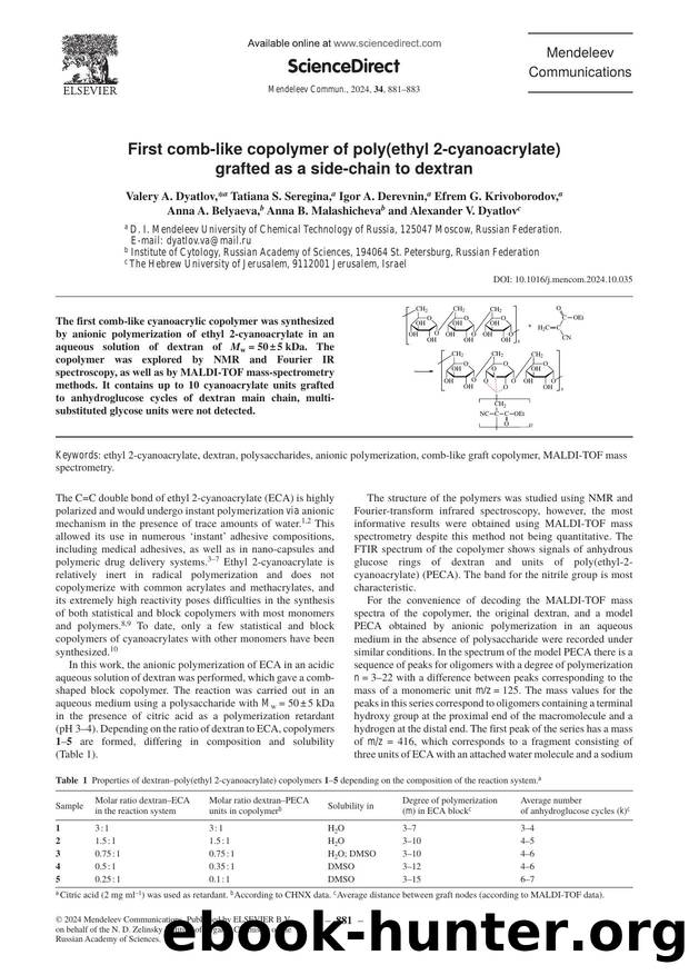 First comb-like copolymer of poly(ethyl 2-cyanoacrylate) grafted as a side-chain to dextran by unknow