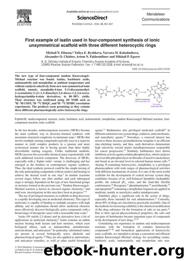 First example of isatin used in four-component synthesis of ionic unsymmetrical scaffold with three different heterocyclic rings by unknow