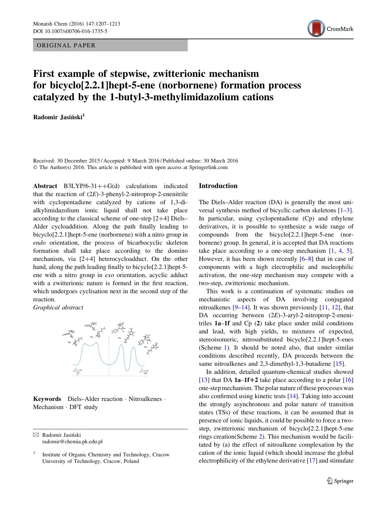 First example of stepwise, zwitterionic mechanism for bicyclo[2.2.1]hept-5-ene (norbornene) formation process catalyzed by the 1-butyl-3-methylimidazolium cations by Radomir Jasiński