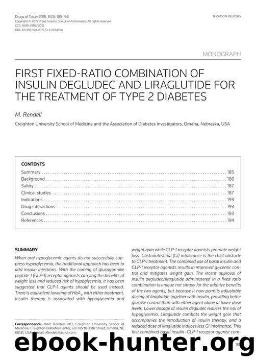 First fixed-ratio combination of insulin degludec and liraglutide for the treatment of type 2 diabetes by Copyright © 2015 Prous Science & S.A.U. or its licensors. All rights reserved