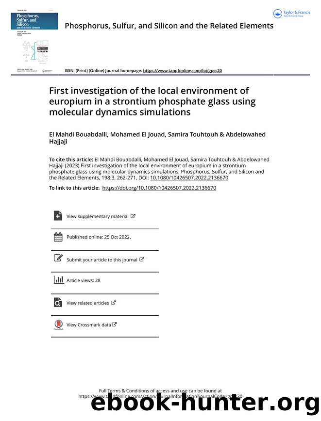 First investigation of the local environment of europium in a strontium phosphate glass using molecular dynamics simulations by Bouabdalli El Mahdi & El Jouad Mohamed & Touhtouh Samira & Hajjaji Abdelowahed