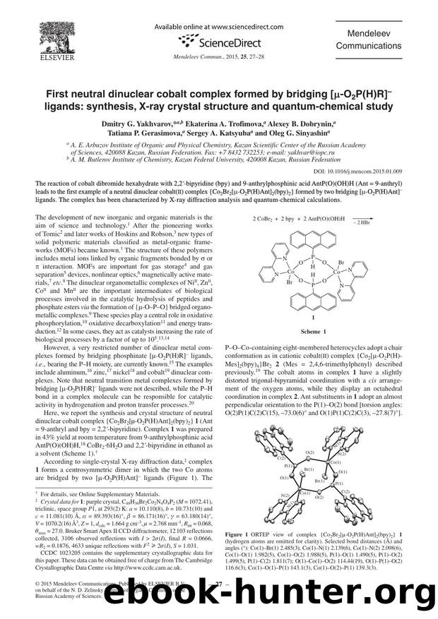 First neutral dinuclear cobalt complex formed by bridging [Î¼-O2P(H)R]â ligands: synthesis, X-ray crystal structure and quantum-chemical study by unknow