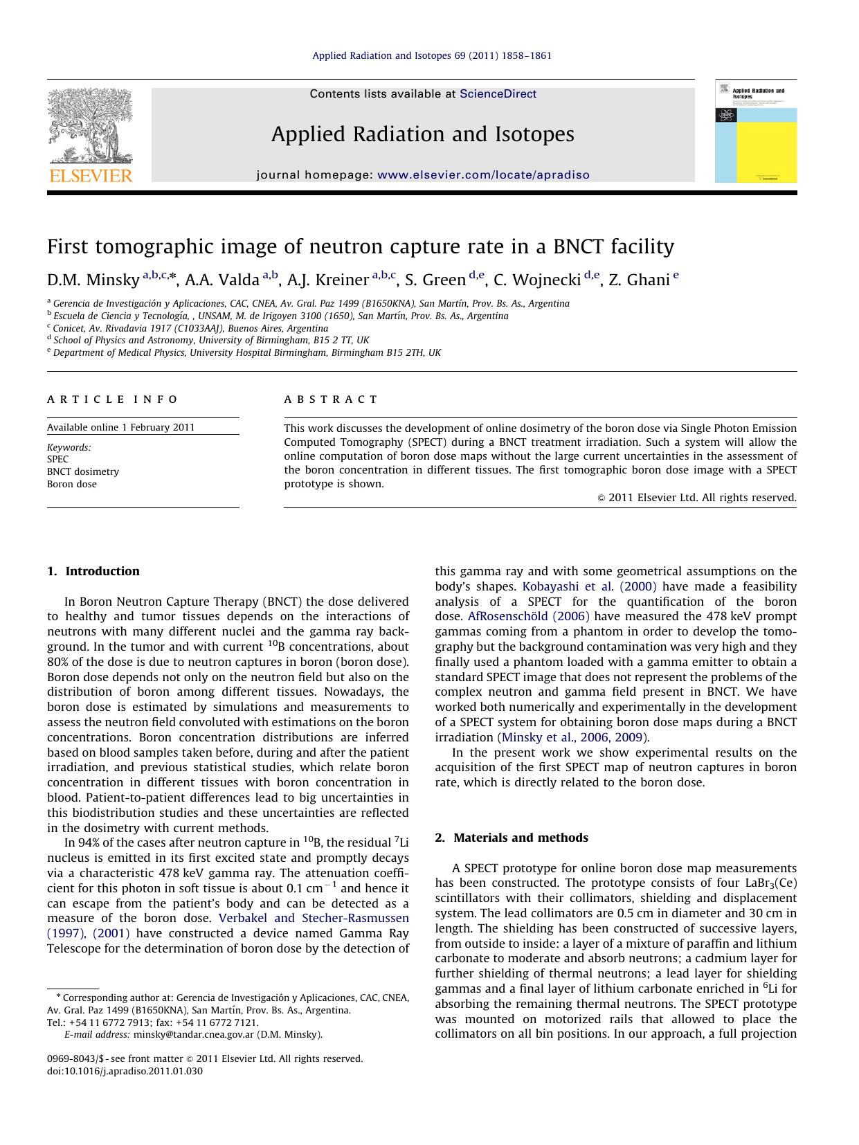 First tomographic image of neutron capture rate in a BNCT facility by D.M. Minsky & A.A. Valda & A.J. Kreiner & S. Green & C. Wojnecki & Z. Ghani