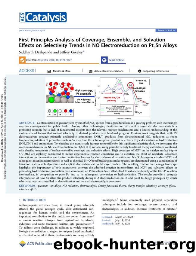 First-Principles Analysis of Coverage, Ensemble, and Solvation Effects on Selectivity Trends in NO Electroreduction on Pt3Sn Alloys by Siddharth Deshpande & Jeffrey Greeley