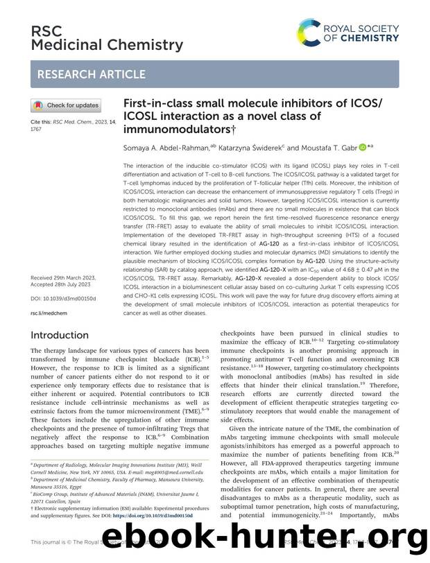First-in-class small molecule inhibitors of ICOSICOSL interaction as a novel class of immunomodulators by Somaya A. Abdel-Rahman & Katarzyna Świderek & Moustafa T. Gabr
