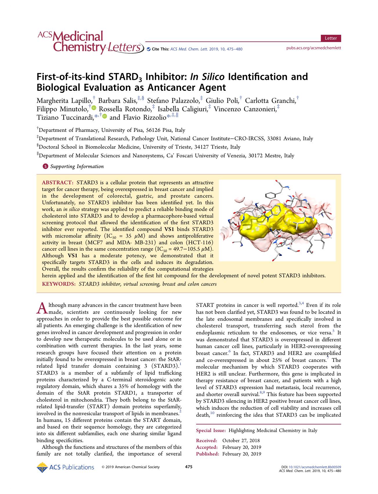 First-of-its-kind STARD3 Inhibitor: In Silico Identification and Biological Evaluation as Anticancer Agent by unknow