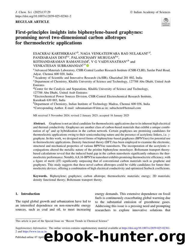 First-principles insights into biphenylene-based graphynes: promising novel two-dimensional carbon allotropes for thermoelectric applications by unknow