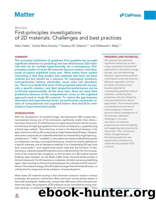 First-principles investigations of 2D materials: Challenges and best practices by Asha Yadav & Carlos Mera Acosta & Gustavo M. Dalpian & Oleksandr I. Malyi
