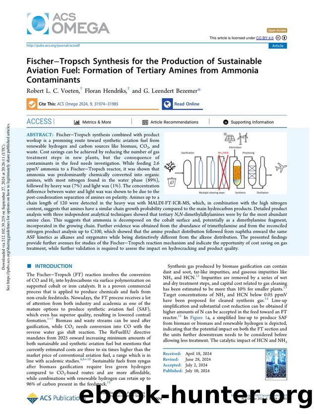 FischerâTropsch Synthesis for the Production of Sustainable Aviation Fuel: Formation of Tertiary Amines from Ammonia Contaminants by Robert L. C. Voeten Floran Hendriks & G. Leendert Bezemer