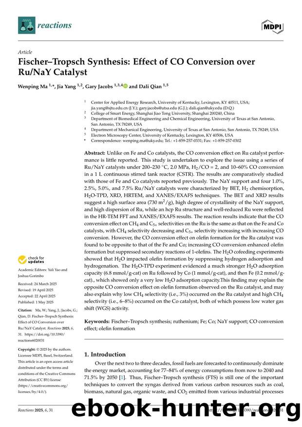 FischerâTropsch Synthesis: Effect of CO Conversion over RuNaY Catalyst by Wenping Ma Jia Yang Gary Jacobs & Dali Qian