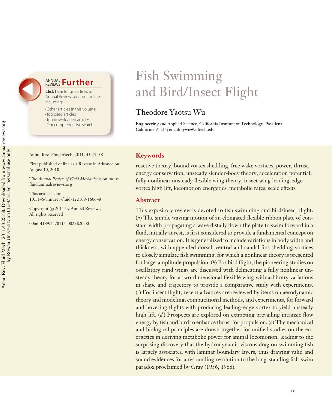 Fish Swimming and BirdInsect Flight by Theodore Yaotsu Wu