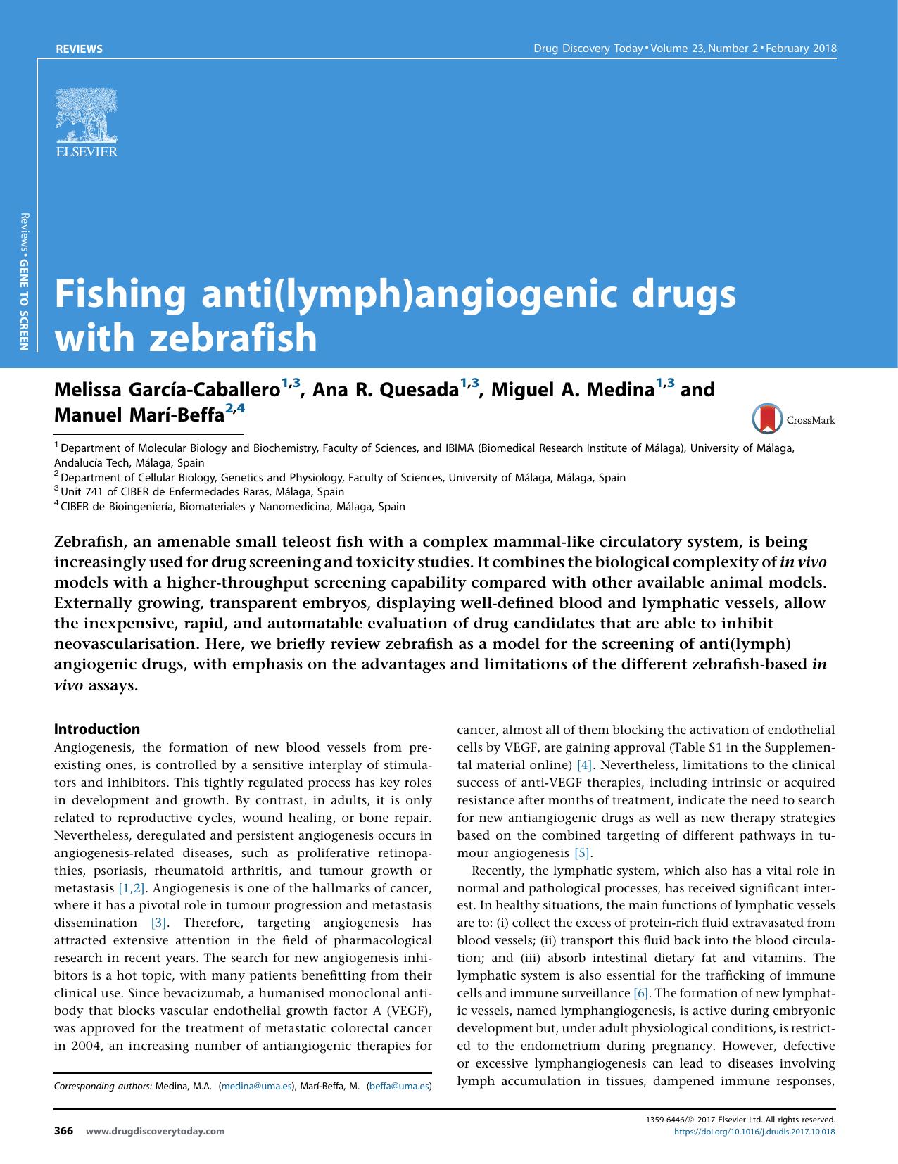 Fishing anti(lymph)angiogenic drugs with zebrafish by Melissa García-Caballero & Ana R. Quesada & Miguel A. Medina & Manuel Marí-Beffa