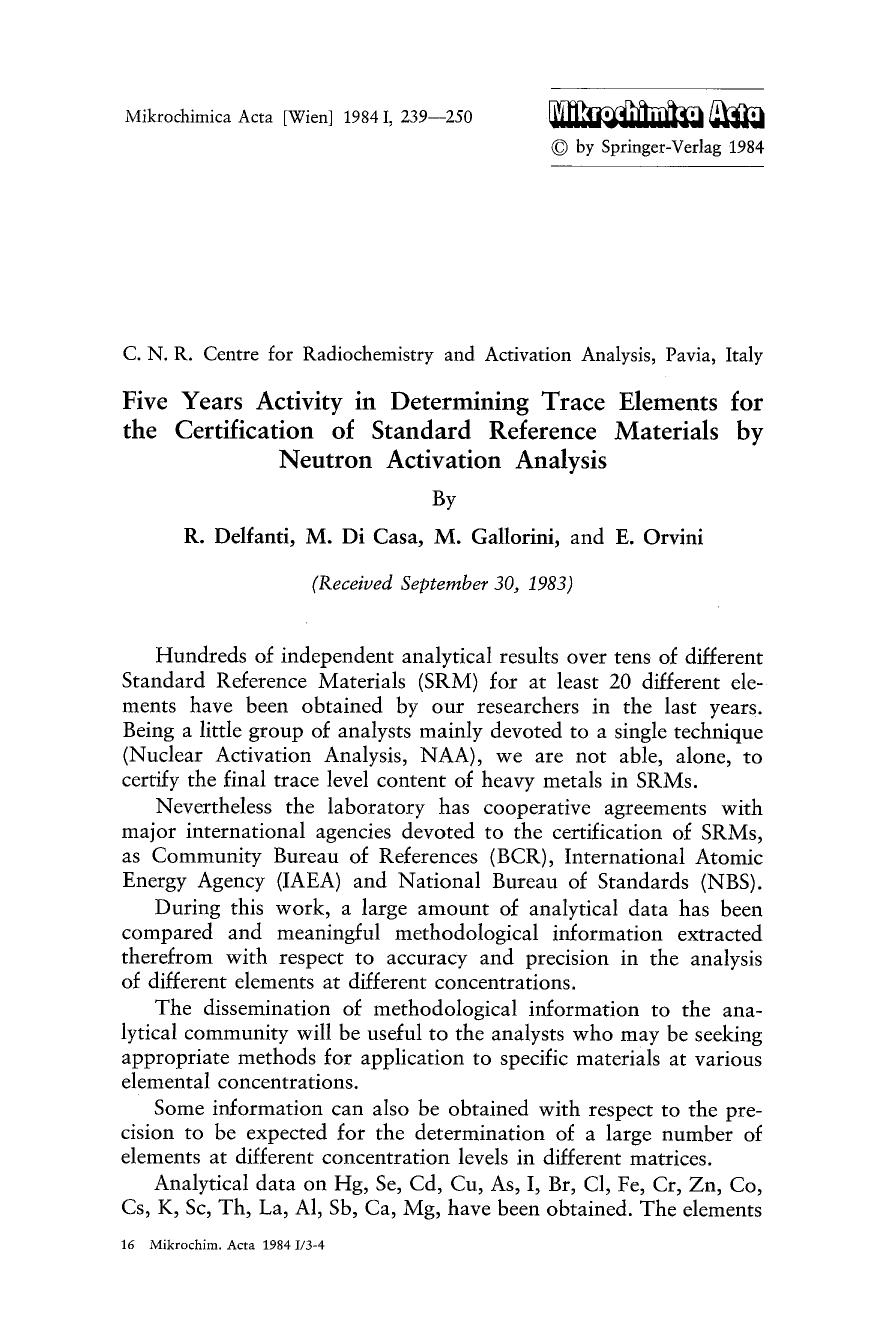 Five years activity in determining trace elements for the certification of standard reference materials by neutron activation analysis by Unknown