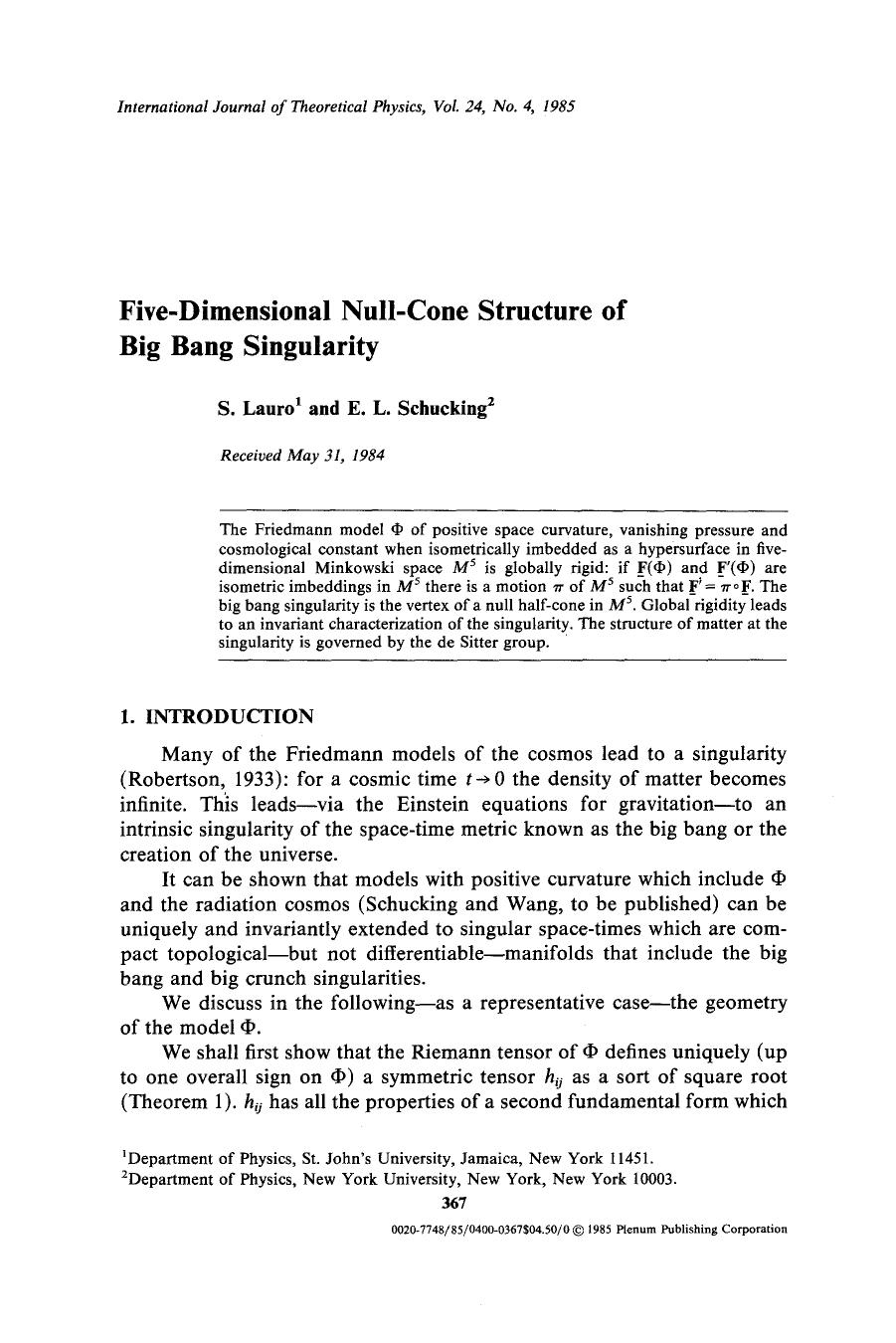 Five-dimensional null-cone structure of big bang singularity by Unknown