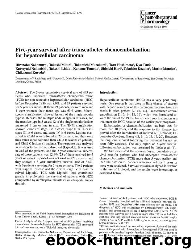 Five-year survival after transcatheter chemoembolization for hepatocellular carcinoma by Unknown