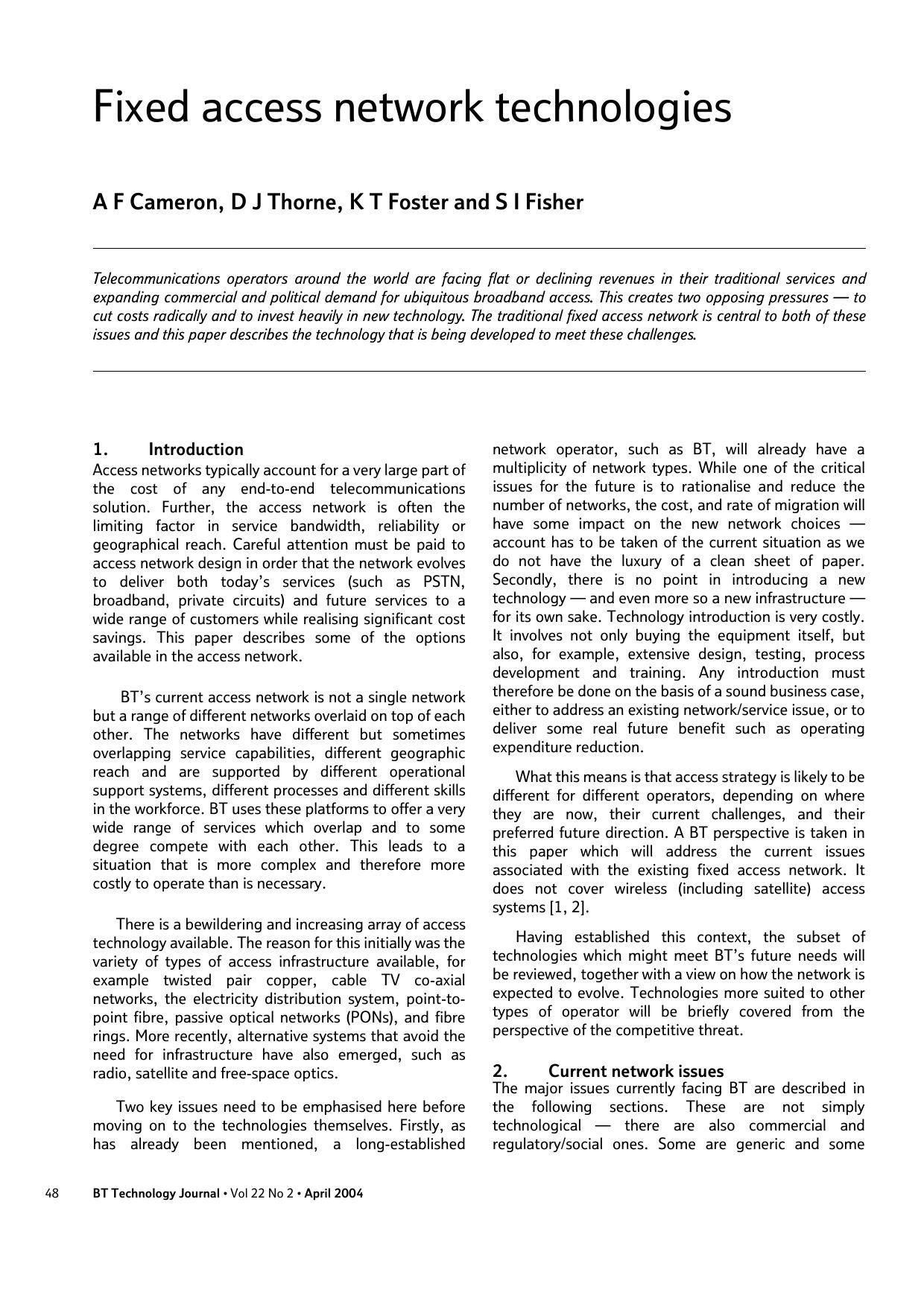 Fixed Access Network Technologies by Unknown